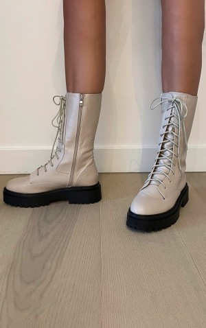 Cizme Pretty Little Thing Calf High Dantela Up Grosolan Biciclist Albi | DXMW96387