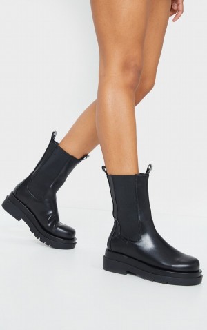 Cizme Pretty Little Thing Calf High Grosolan Chelsea Negrii | IDTF41286