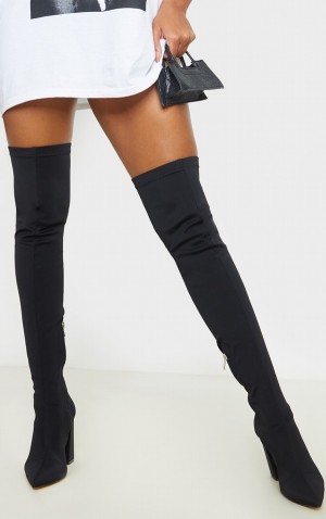 Cizme Pretty Little Thing High Point Lycra Thigh High Negrii | MQLW31098