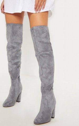 Cizme Pretty Little Thing Over The Knee Behati Gri | EBGL54132