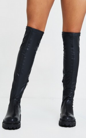 Cizme Pretty Little Thing PU Over The Knee Grosolan Negrii | MPWQ06278
