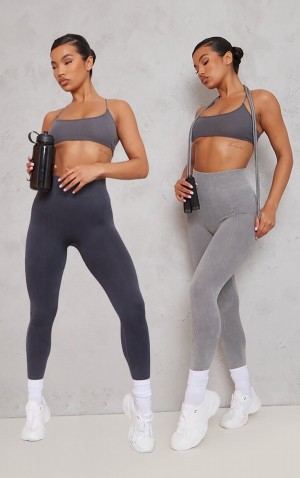 Colanti Pretty Little Thing And Charcoal Two Pack Washed Rib Seamless High Talie Gym Gri | JLFA51783