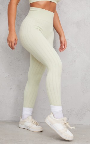 Colanti Pretty Little Thing Sage Largi StructuRib High Waisted Masline Verzi Verzi | DXUP40872