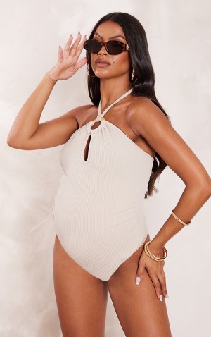 Costume De Baie Pretty Little Thing Maternity Stone TextuDetail Gri | FLYK79504