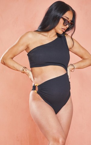 Costume De Baie Pretty Little Thing Maternity Crinkle Cut Out Detail Negrii | THED36879