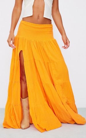 Fuste Pretty Little Thing Bright Cheesecloth ShirWaist TierMaxi Portocalii Deschis | ZEIW06315