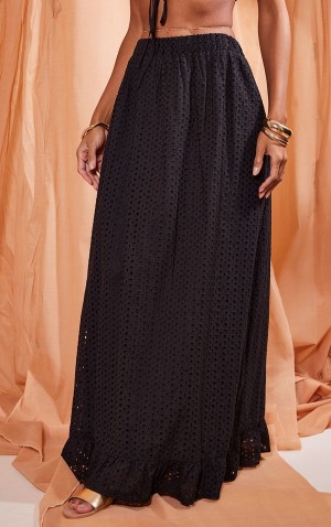 Fuste Pretty Little Thing Broderie Anglais TieMaxi Negrii | UCNT68571