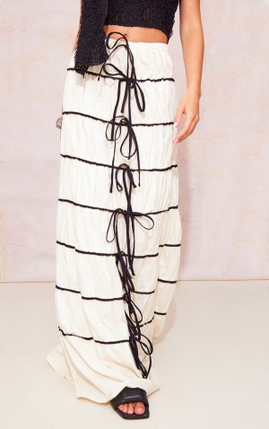 Fuste Pretty Little Thing Bumbac Tie Front Extreme Ruched Maxi Albi | XVUT06932