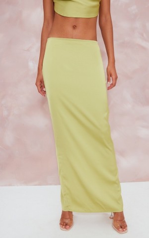 Fuste Pretty Little Thing Chartreuse Satin Mid-High Rise Maxi Masline Verzi | TQEY84231