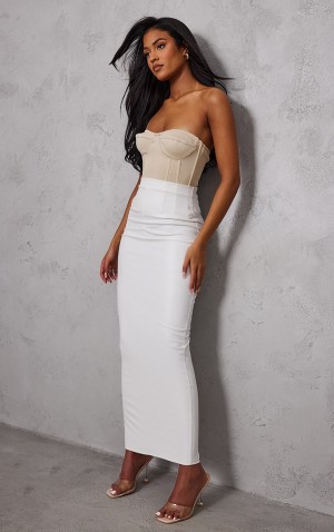 Fuste Pretty Little Thing Cizme Inalte Pu Maxi Albi | AJMS39280