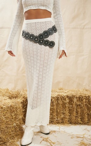 Fuste Pretty Little Thing Crochet Floaty Maxi Albi | SXJO69728