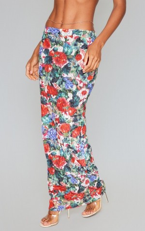 Fuste Pretty Little Thing Floral Devore Maxi Albi | XOCF72095