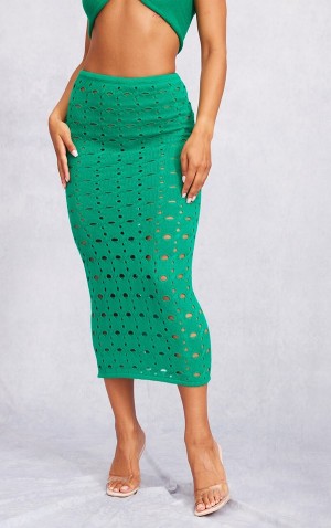 Fuste Pretty Little Thing Hole Detail Tricotate Verzi | EFQR58913