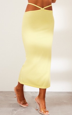 Fuste Pretty Little Thing Lemon Soft Knit Talie Tie Midaxi Lămâie | KGSH07195