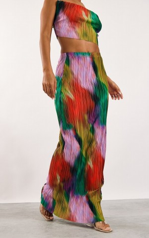 Fuste Pretty Little Thing Multi Print Plisse Maxi Colorati | MWCO40952