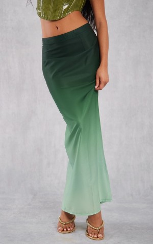 Fuste Pretty Little Thing Ombre Print Satin Mid-High Rise Maxi Verzi Inchis | ZLPI50638