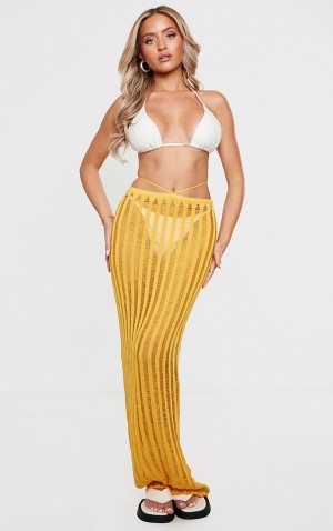 Fuste Pretty Little Thing Petite Distressed Tricotate Maxi Portocalii | AGQI01257