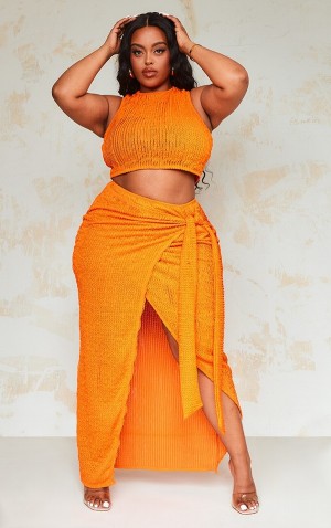 Fuste Pretty Little Thing Plus Distressed Knit Wrap Portocalii | VHZC90276