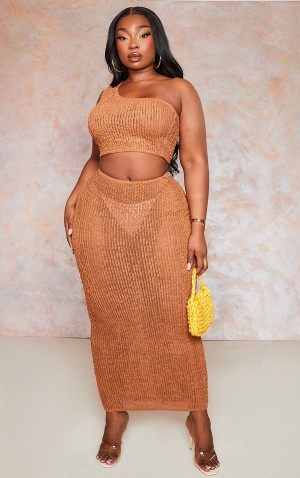 Fuste Pretty Little Thing Plus Distressed Knit Maro | FXOW12593