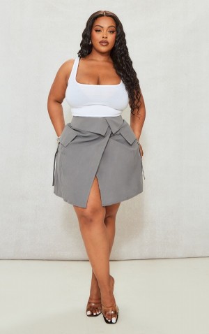 Fuste Pretty Little Thing Plus Fold Over Detail Gri | XLOQ70364