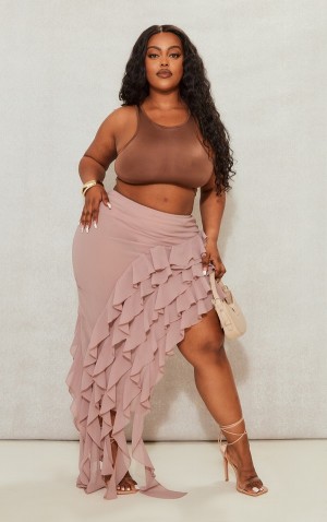 Fuste Pretty Little Thing Plus Mauve Ruffle Detail Asymmetric Violet | MNFL96280