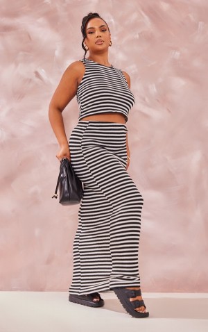 Fuste Pretty Little Thing Plus Stripe Midaxi Negrii | XRTL03592
