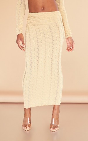 Fuste Pretty Little Thing Sand Distressed TextuRuched Side Midaxi Maro | FVWT60783