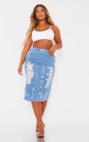 Fuste Pretty Little Thing Shape Stretch Frayed Detail Albastri | IVMR51394