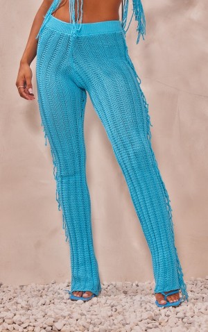Fuste Pretty Little Thing Turquoise Tassel Crochet Largi Leg Turcoaz | SFAD51802