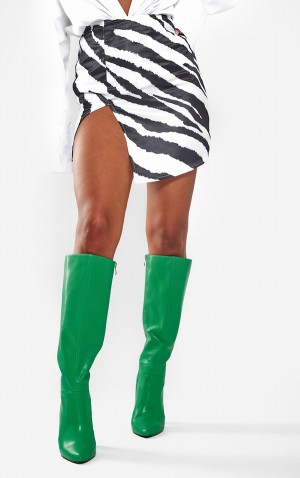 Fuste Pretty Little Thing Zebra TailoSatin Asymmetric Split Front Albi Negrii | NXPQ94501