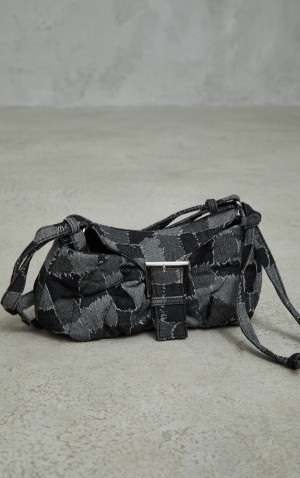 Geanta De Umar Pretty Little Thing Distressed Patchwork Cu Catarama Negrii | KEWT75839