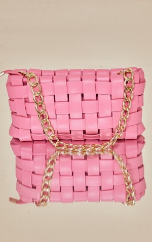 Geanta De Umar Pretty Little Thing Oversized Weave With Chain Roz | SVQT89237