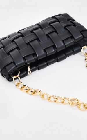 Geanta De Umar Pretty Little Thing Oversized Weave With Chain Negrii | QDWX90642