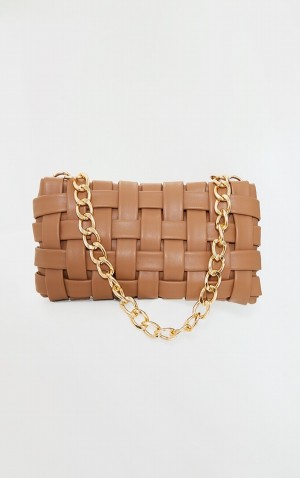 Geanta De Umar Pretty Little Thing Tan Oversized Weave With Chain Maro | SOGJ17324