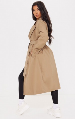 Geci Pretty Little Thing Camel Panel Front Button Down Trench Maro | SWXA42368