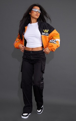 Geci Pretty Little Thing Cropped Oversized Grafice Zipped Racer Bomber Portocalii | TSCY78365