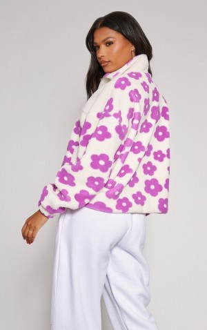 Geci Pretty Little Thing Flower Print Teddy Violet | ZTIR96053