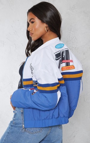 Geci Pretty Little Thing Oversized Grafice Zipped Racer Bomber Albastri | LVTZ81350