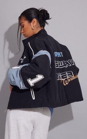 Geci Pretty Little Thing Oversized Grafice Zipped Racer Bomber Negrii | XQBV75286