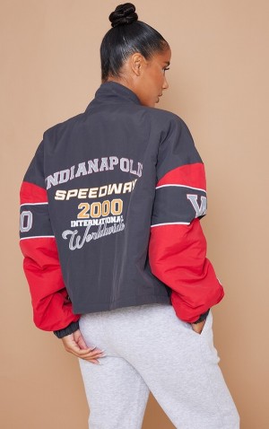 Geci Pretty Little Thing Oversized Grafice Zipped Racer Bomber Rosii | KHDW85390
