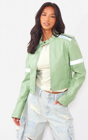 Geci Pretty Little Thing Petite Sage Cropped PU Racer Masline Verzi Verzi | QPBY83209