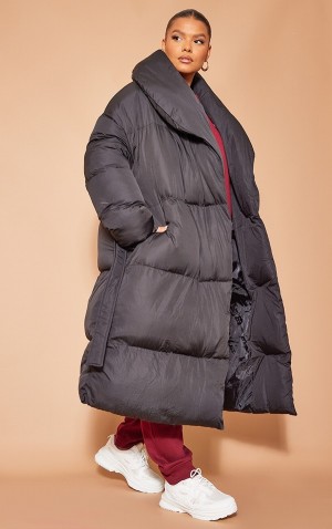 Geci Pretty Little Thing Plus Oversized Collar ed Longline Puffer Negrii | KCXS80796