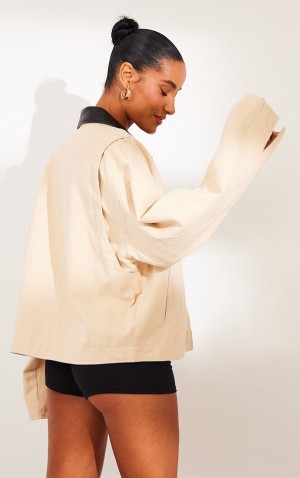 Geci Pretty Little Thing Sand Faux Piele Collar Oversized Bumbac Maro | PJEG02617