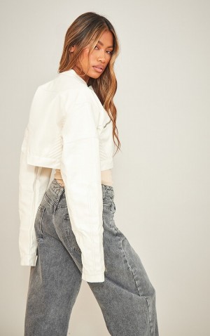 Geci Pretty Little Thing Stone Panelled Faux Piele Boxy Cropped Racer Gri | ZTGN37961