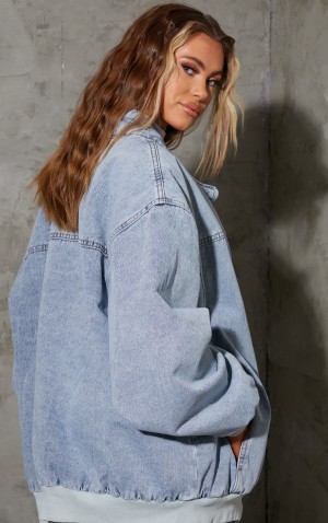 Geci Pretty Little Thing Vintage Wash Oversized Bomber Albastru Deschis | XIOM48167