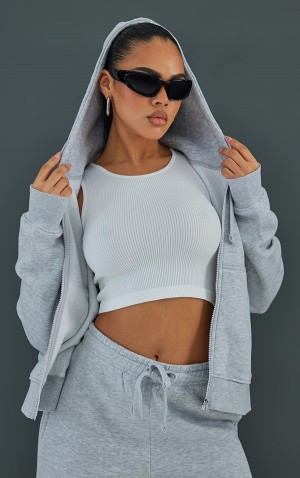 Hanorac cu Gluga Pretty Little Thing Ash Oversized Zip Up Cu Glugă Gri | GZBX91402