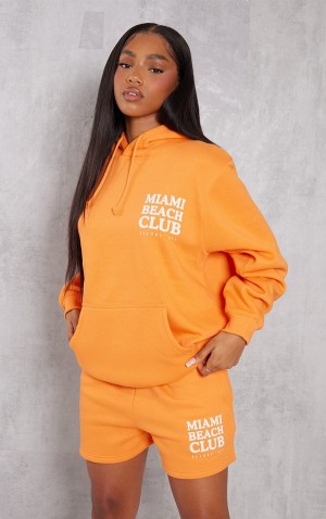 Hanorac cu Gluga Pretty Little Thing Bright Miami Print Oversized Portocalii Deschis | AHXJ27680