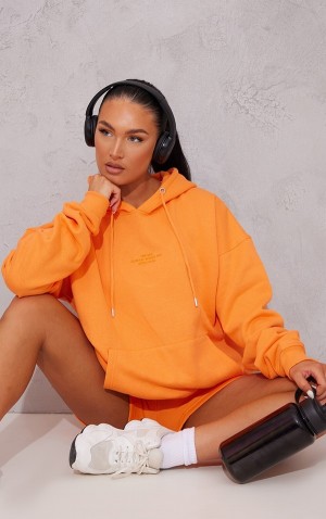 Hanorac cu Gluga Pretty Little Thing Bright Grafice Oversized Portocalii Deschis | GQRH65249
