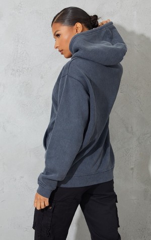 Hanorac cu Gluga Pretty Little Thing Charcoal Overdye Washed Gri | QYIP16324