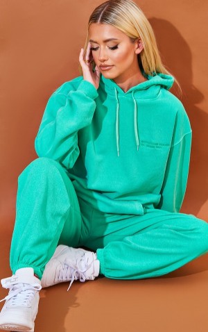Hanorac cu Gluga Pretty Little Thing Est 2012 Washed Verzi Deschis | RSWP43861